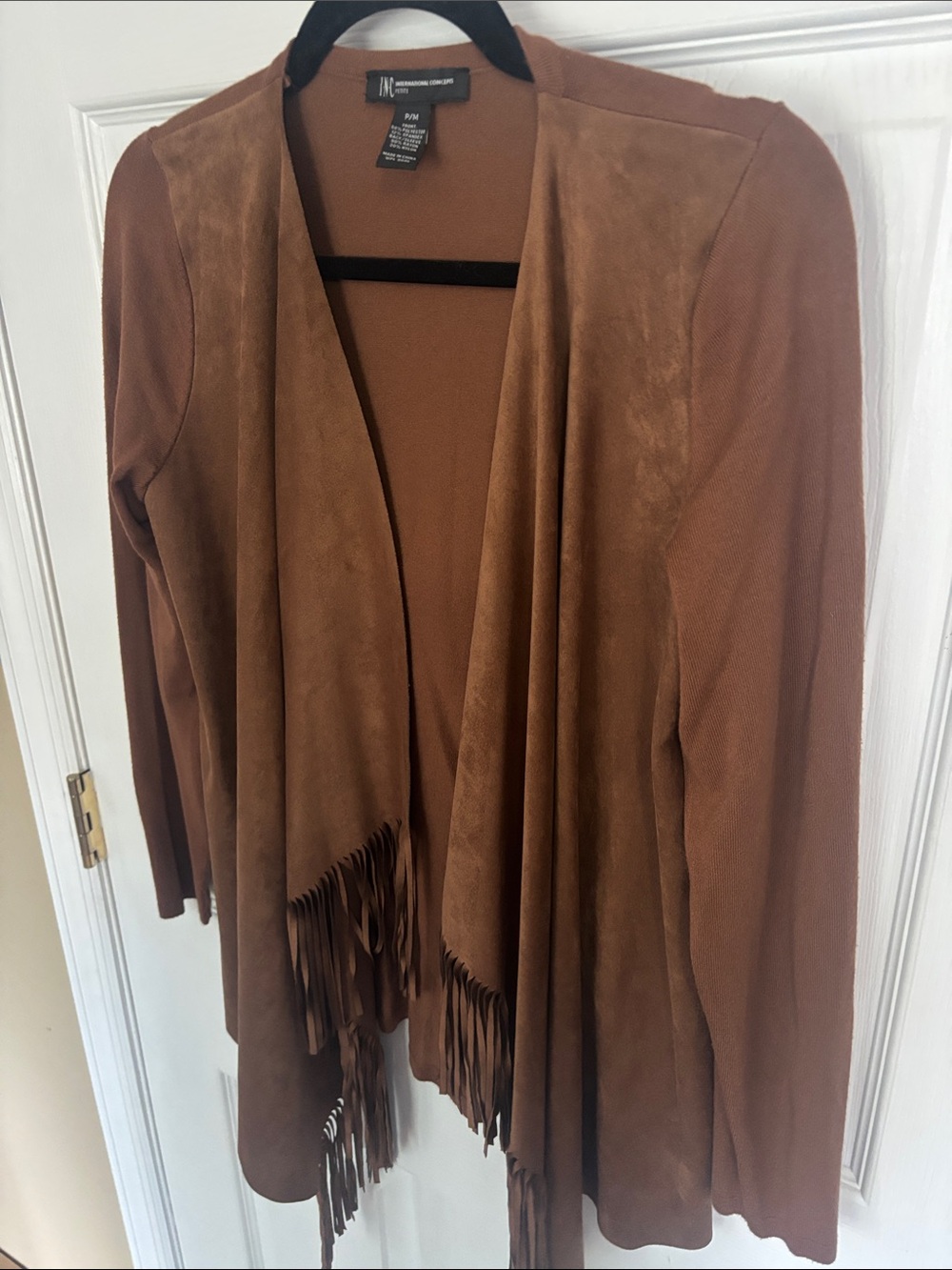 INC International Concepts Rust Brown Fringe Open-Front Cardigan - Picture 6 of 9